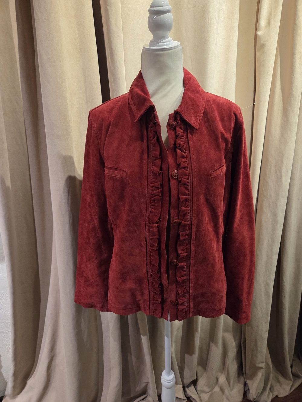 Chico's Red Ruffle-Front Suede Jacket - Picture 8 of 9